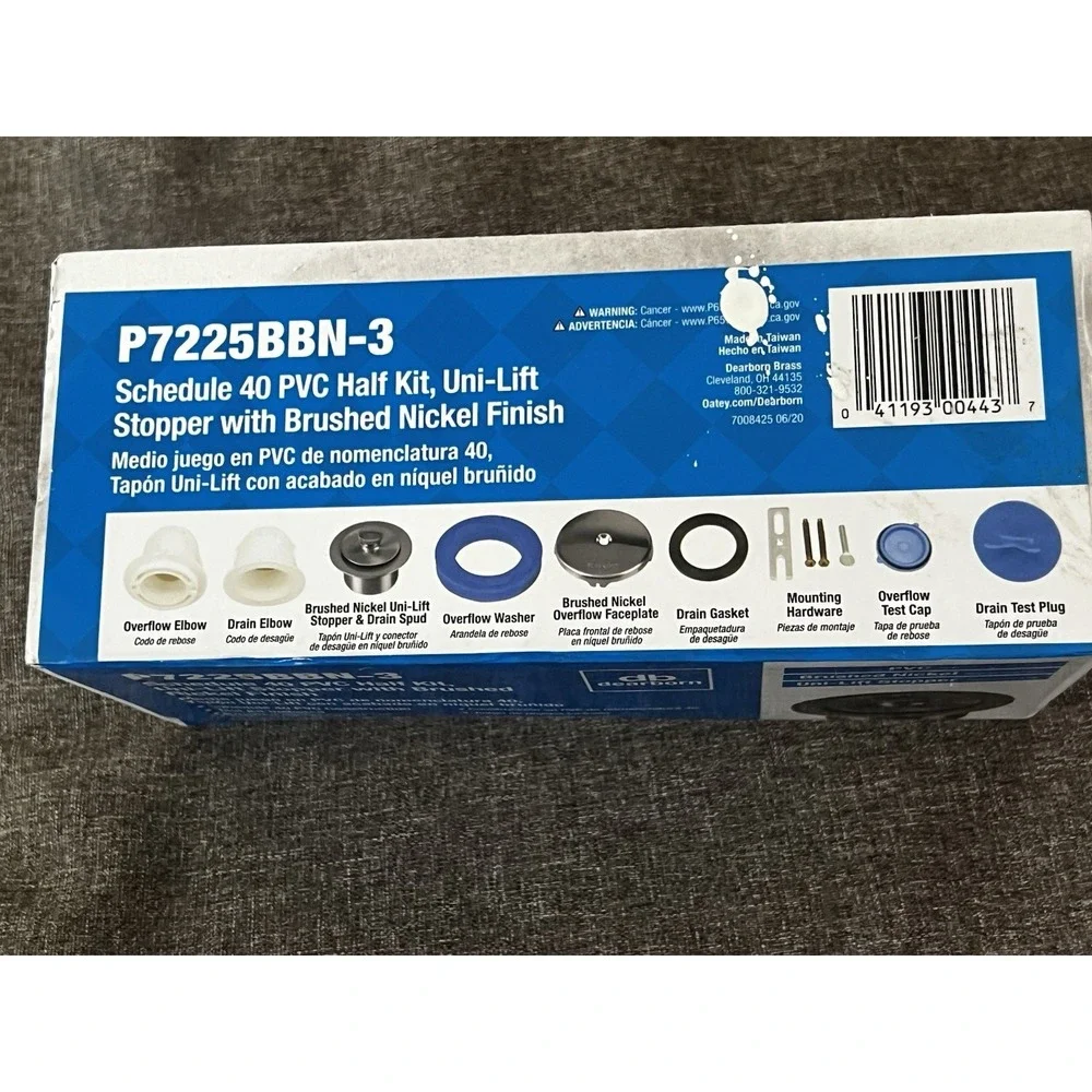 Dearborn P7225BBN-3 Uni-Lift Stopper Brushed Nickel PVC Bath Sink Drain Kit New